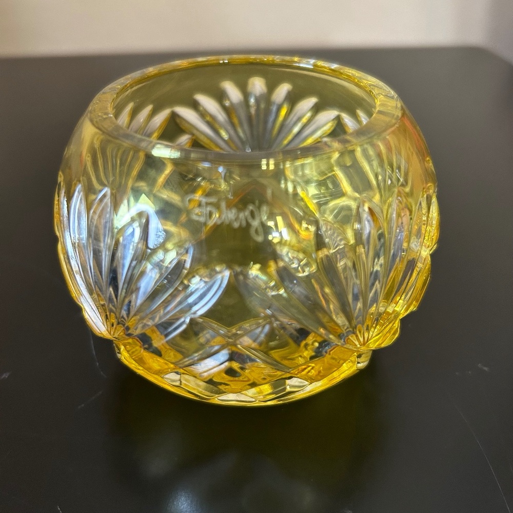 Vintage Faberge Yellow Crystal Votive Candle Holder. NWOT.